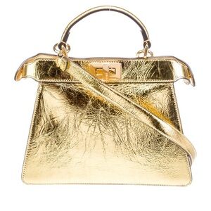 Fendi Gold Metallic Peekaboo ISeeU Bag With Detachable Strap & Gold Hardware